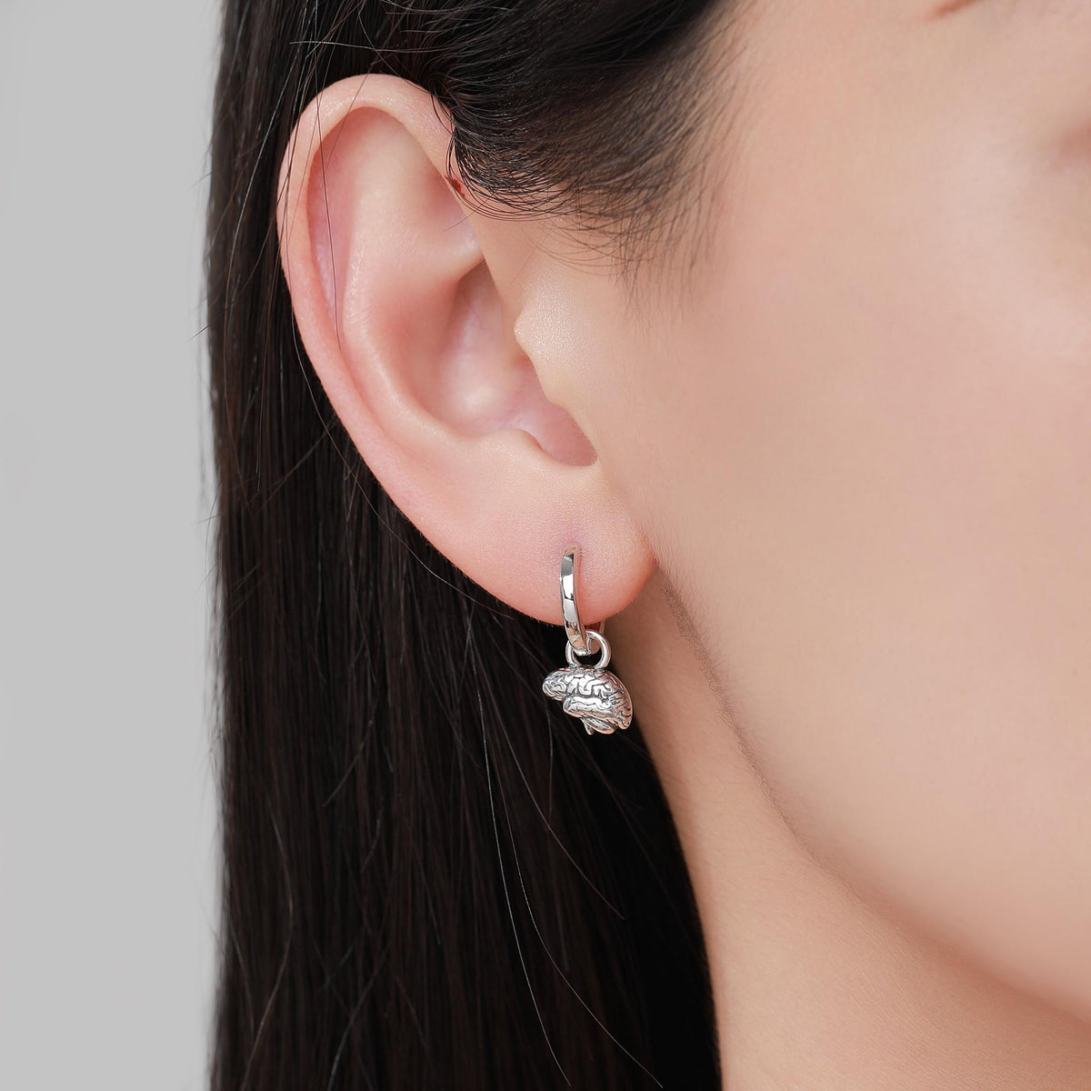 Anatomical Brain and Heart Asymmetric Huggie Hoop Earrings in Sterling Silver, Silver, Gold or Rose Gold, Science Jewellery, Heart and Mind