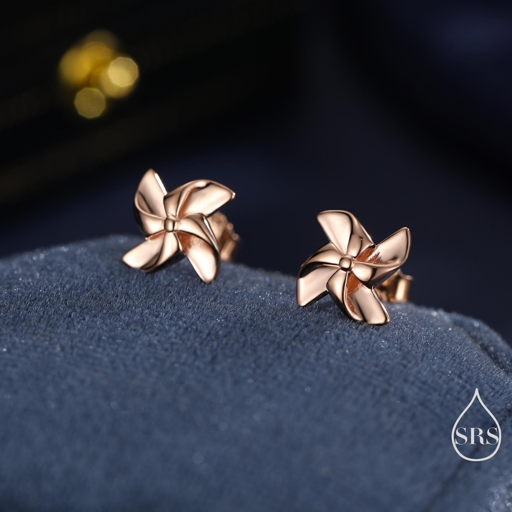 Sterling Silver Pinwheel Stud Earrings, Silver or Gold or Rose Gold, Pinwheel Earrings, Fun and Quirky Jewellery