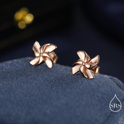 Sterling Silver Pinwheel Stud Earrings, Silver or Gold or Rose Gold, Pinwheel Earrings, Fun and Quirky Jewellery