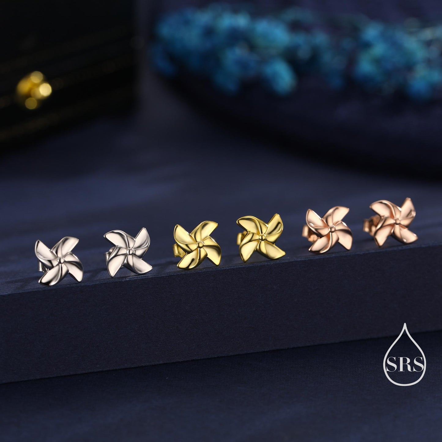 Sterling Silver Pinwheel Stud Earrings, Silver or Gold or Rose Gold, Pinwheel Earrings, Fun and Quirky Jewellery