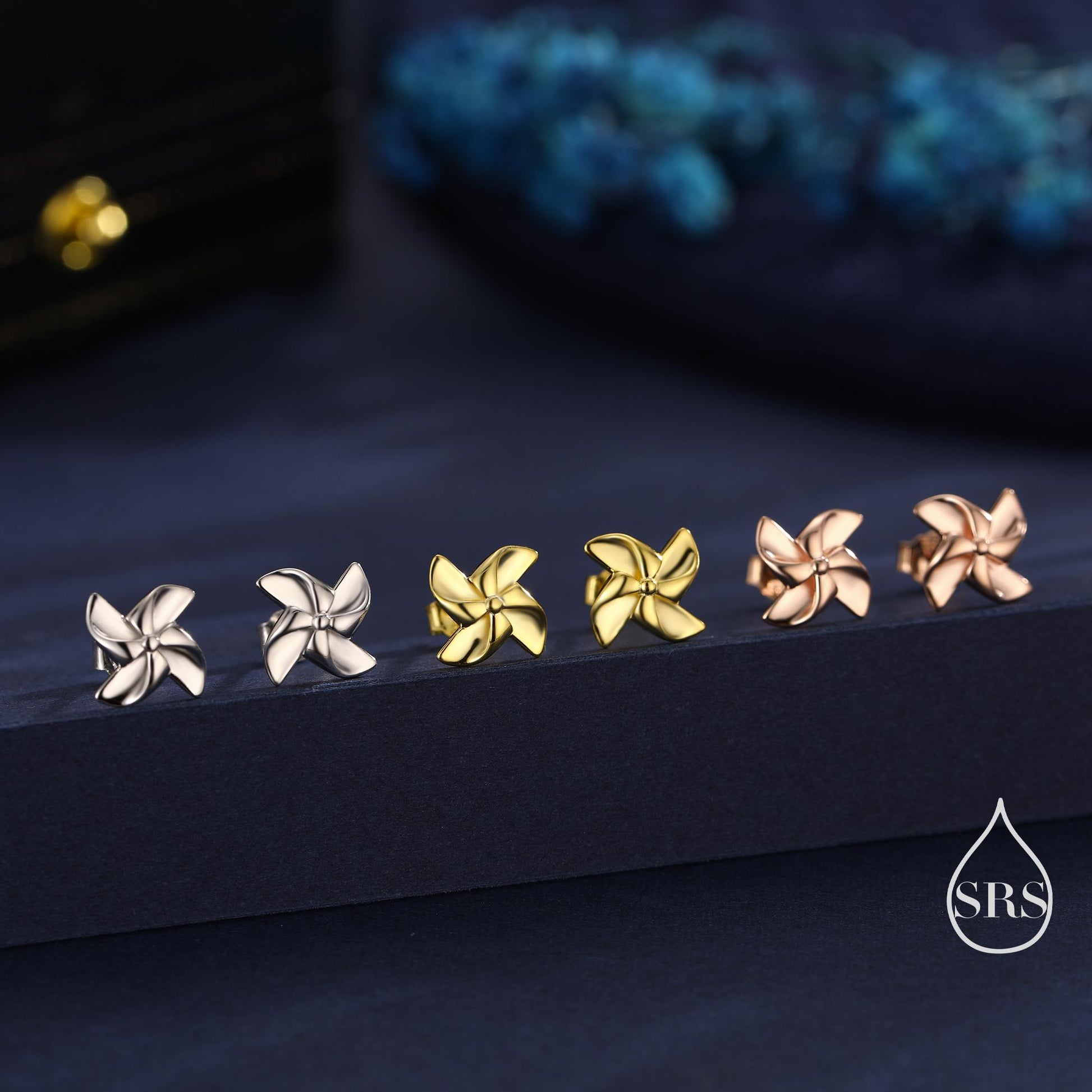 Sterling Silver Pinwheel Stud Earrings, Silver or Gold or Rose Gold, Pinwheel Earrings, Fun and Quirky Jewellery