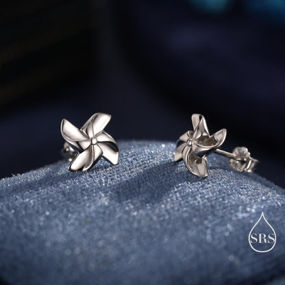 Sterling Silver Pinwheel Stud Earrings, Silver or Gold or Rose Gold, Pinwheel Earrings, Fun and Quirky Jewellery