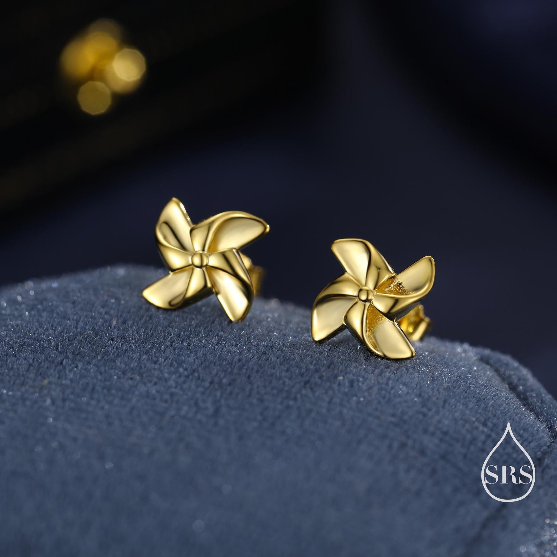 Sterling Silver Pinwheel Stud Earrings, Silver or Gold or Rose Gold, Pinwheel Earrings, Fun and Quirky Jewellery