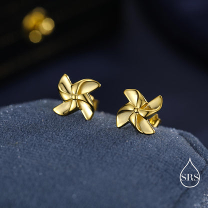 Sterling Silver Pinwheel Stud Earrings, Silver or Gold or Rose Gold, Pinwheel Earrings, Fun and Quirky Jewellery