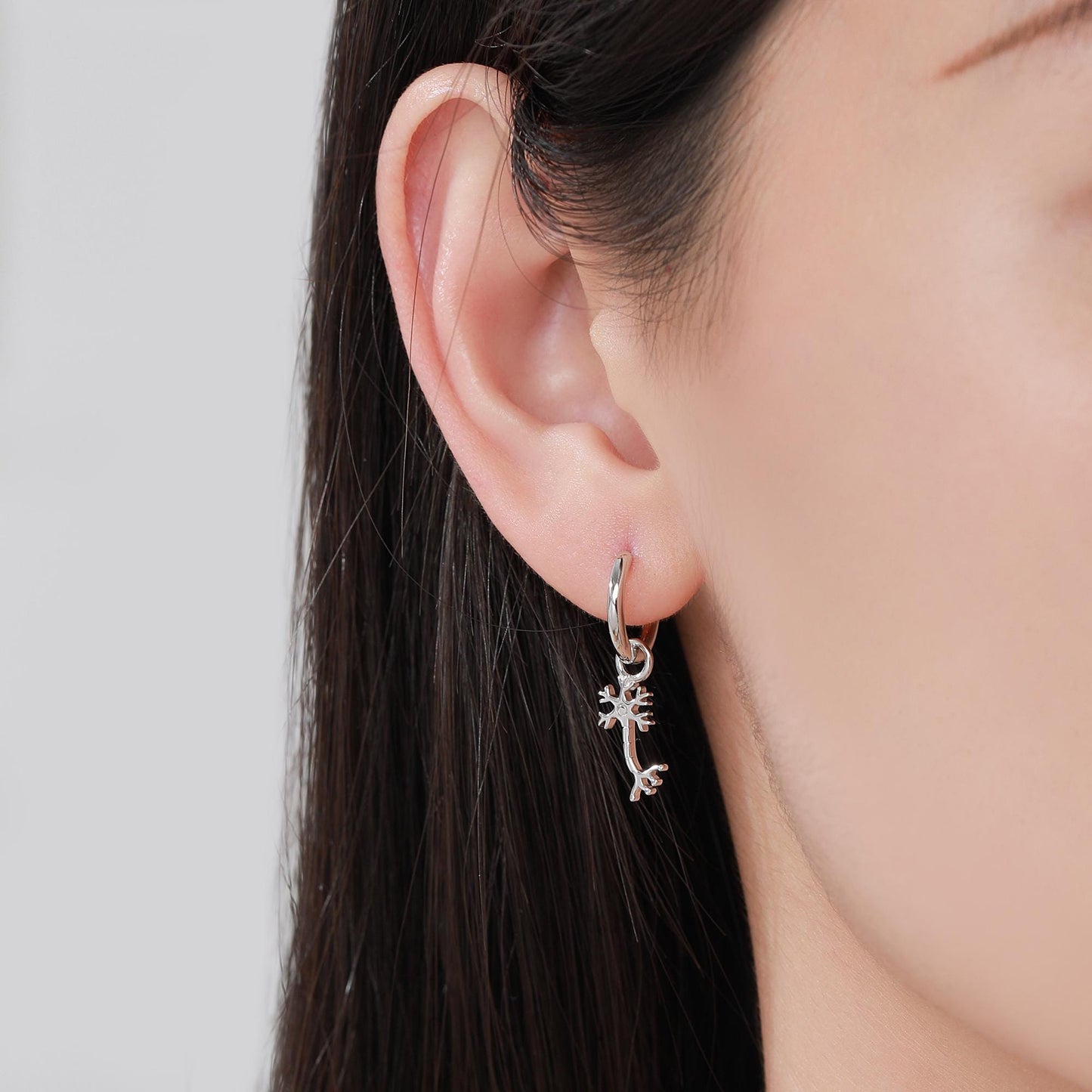 Tiny Neuron Cell Huggie Hoops Earrings in Sterling Silver, Silver or Gold, Neurone Cell Nerve Earrings, Brain Earrings, Detachable Charms