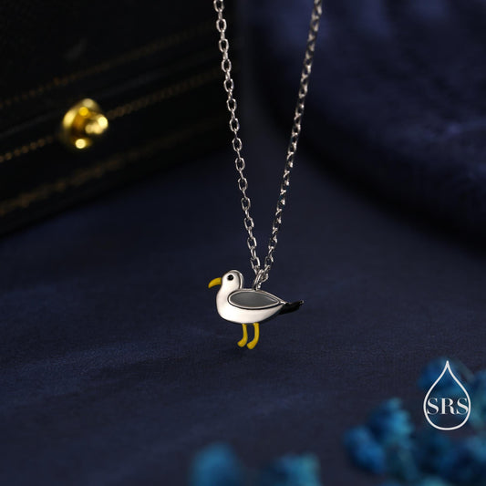 Cute Seagull Pendant Necklace in Sterling Silver, Seagull Bird Necklace, Playful and Quirky Animal Jewellery