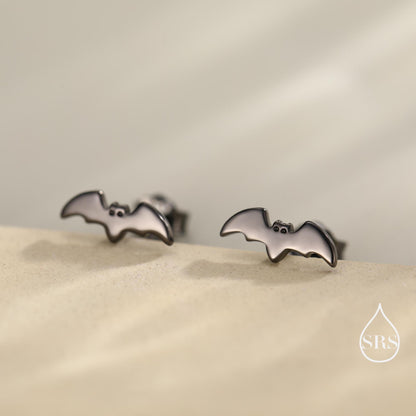 Tiny Bat Stud Earrings in Sterling Silver, Silver or Gold or Black, Simple Bat Earrings, Stacking Earrings, Animal Earrings