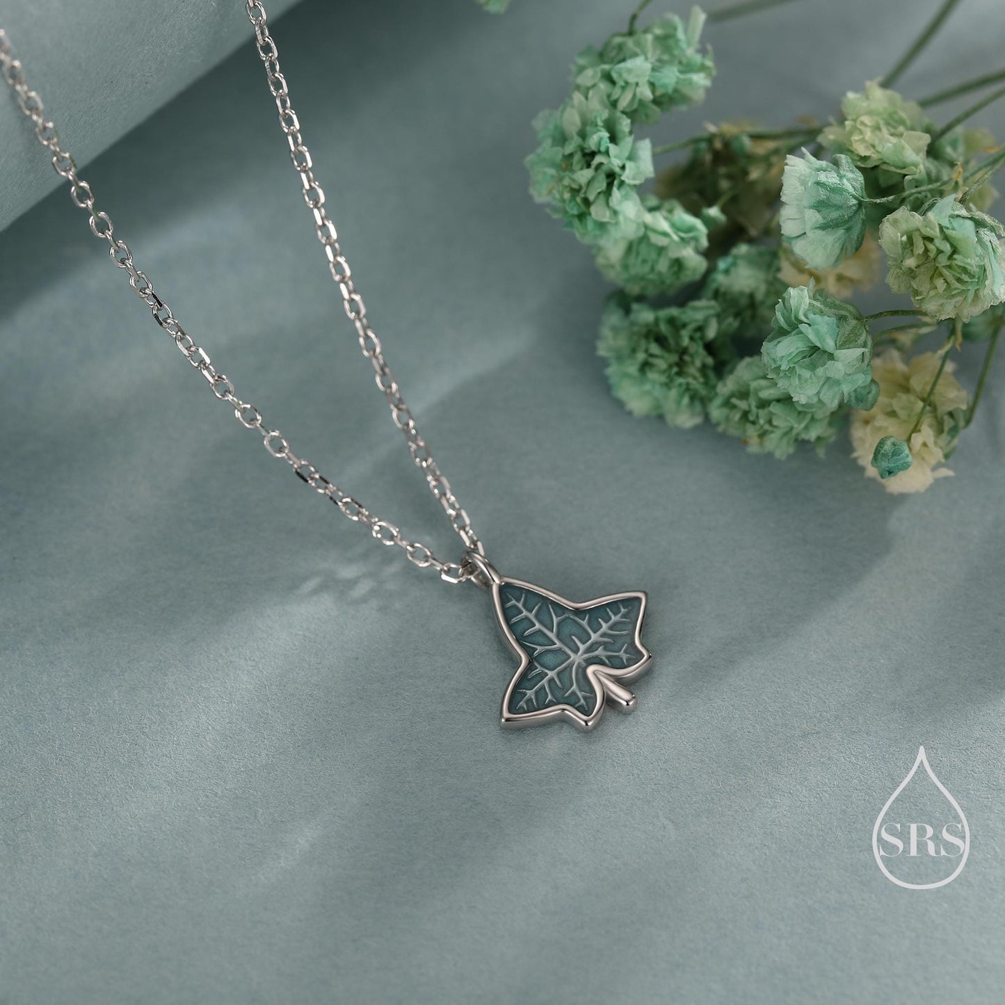 Ivy Leaf Pendant Necklace in Sterling Silver, Enamel Glaze Ivy Necklace, Playful and Quirky Leaf Necklace