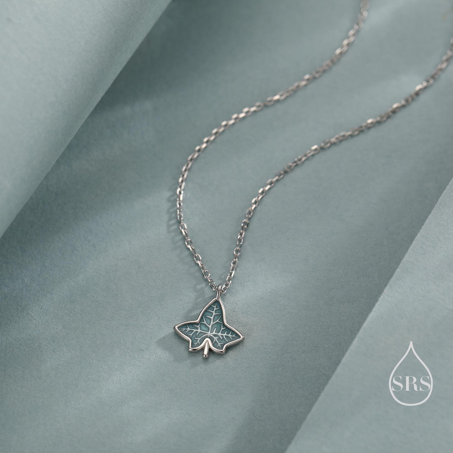 Ivy Leaf Pendant Necklace in Sterling Silver, Enamel Glaze Ivy Necklace, Playful and Quirky Leaf Necklace