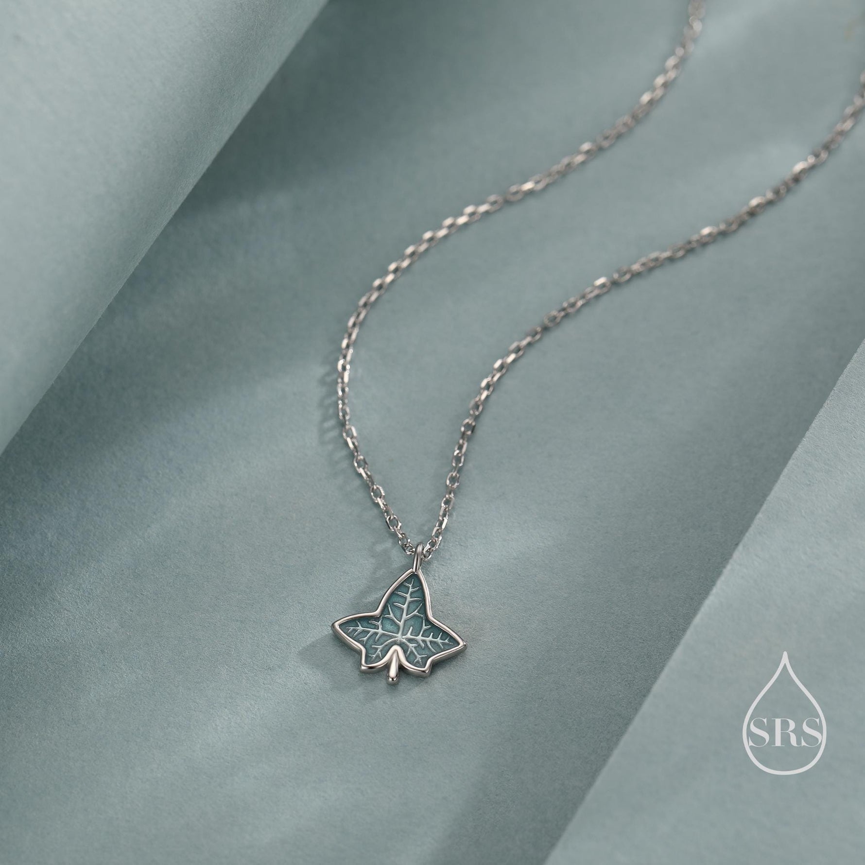 Ivy Leaf Pendant Necklace in Sterling Silver, Enamel Glaze Ivy Necklace, Playful and Quirky Leaf Necklace