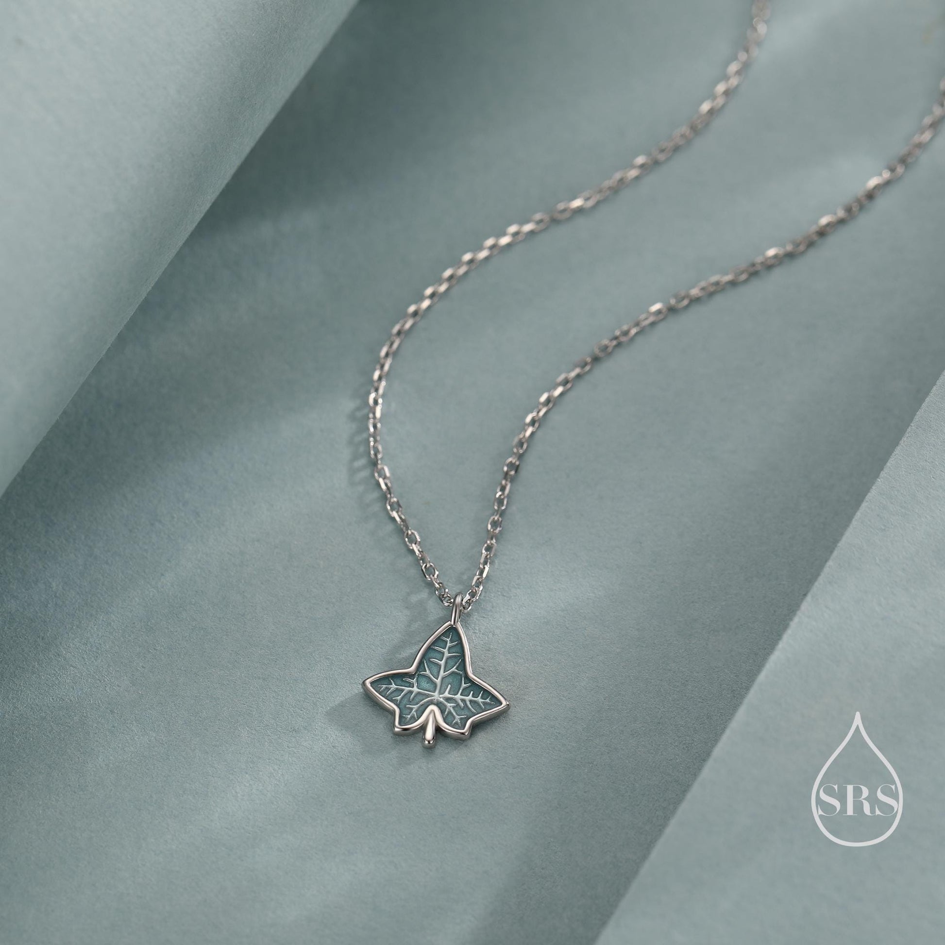 Ivy Leaf Pendant Necklace in Sterling Silver, Enamel Glaze Ivy Necklace, Playful and Quirky Leaf Necklace