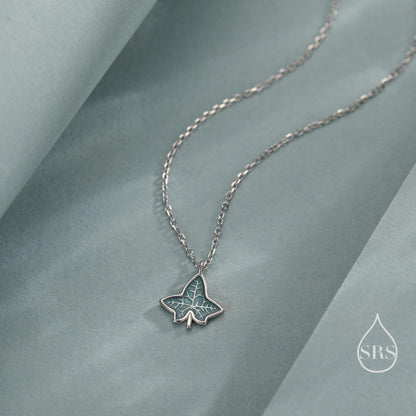 Ivy Leaf Pendant Necklace in Sterling Silver, Enamel Glaze Ivy Necklace, Playful and Quirky Leaf Necklace