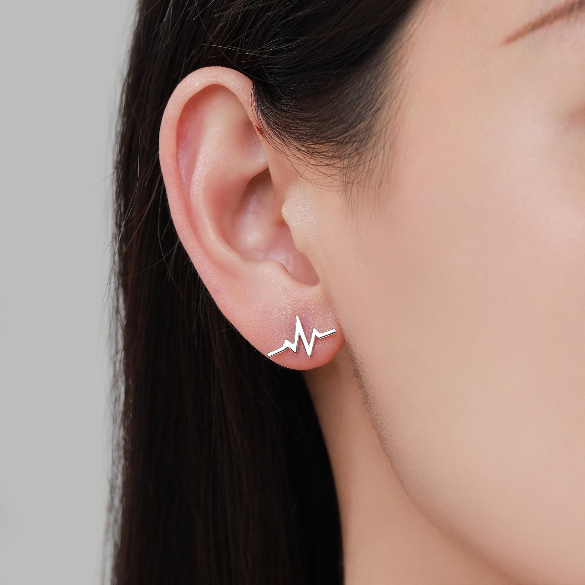 Sterling Silver Heart Beat Stud Earrings, Silver or Gold or Rose Gold, Heart Beat Anaogram Earrings, Cute and Quirky Earrings