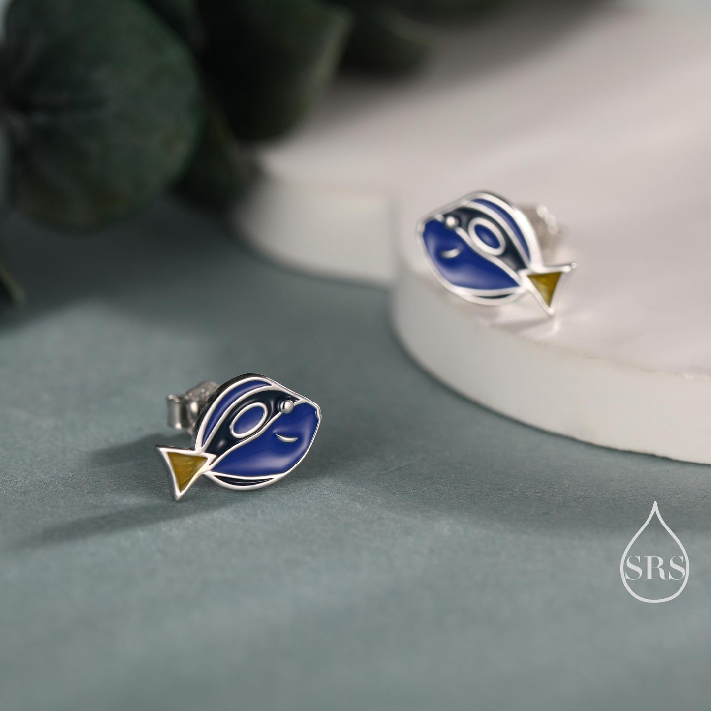 Sterling Silver Blue Tang Fish Stud Earring, Enamel Fish Earrings, Tiny Fish Earrings, Tiny Tropical Fish Stud