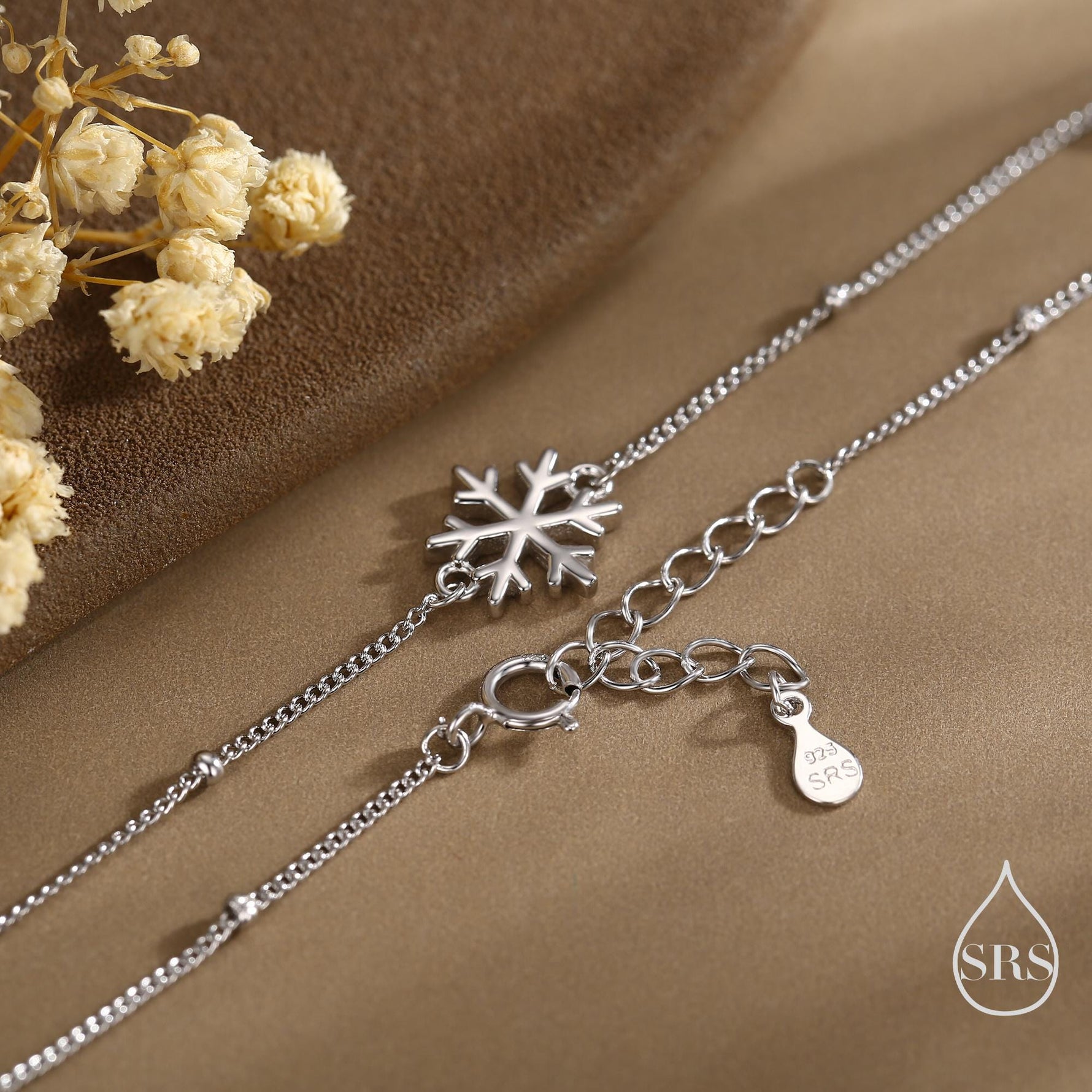 Sterling Silver Snowflake Bracelet, Silver or Gold or Rose gold, Snowflake Charm Bracelet, Extra Delicate and Dainty