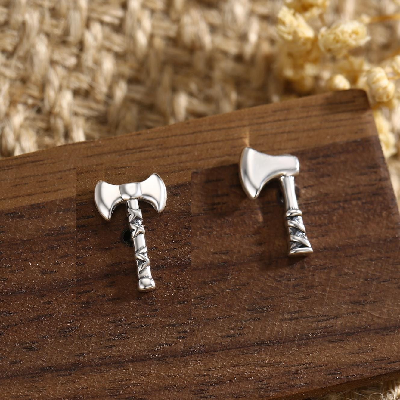 Sterling Silver Viking Axe Mismatched 16G Flat Back Labret Earrings