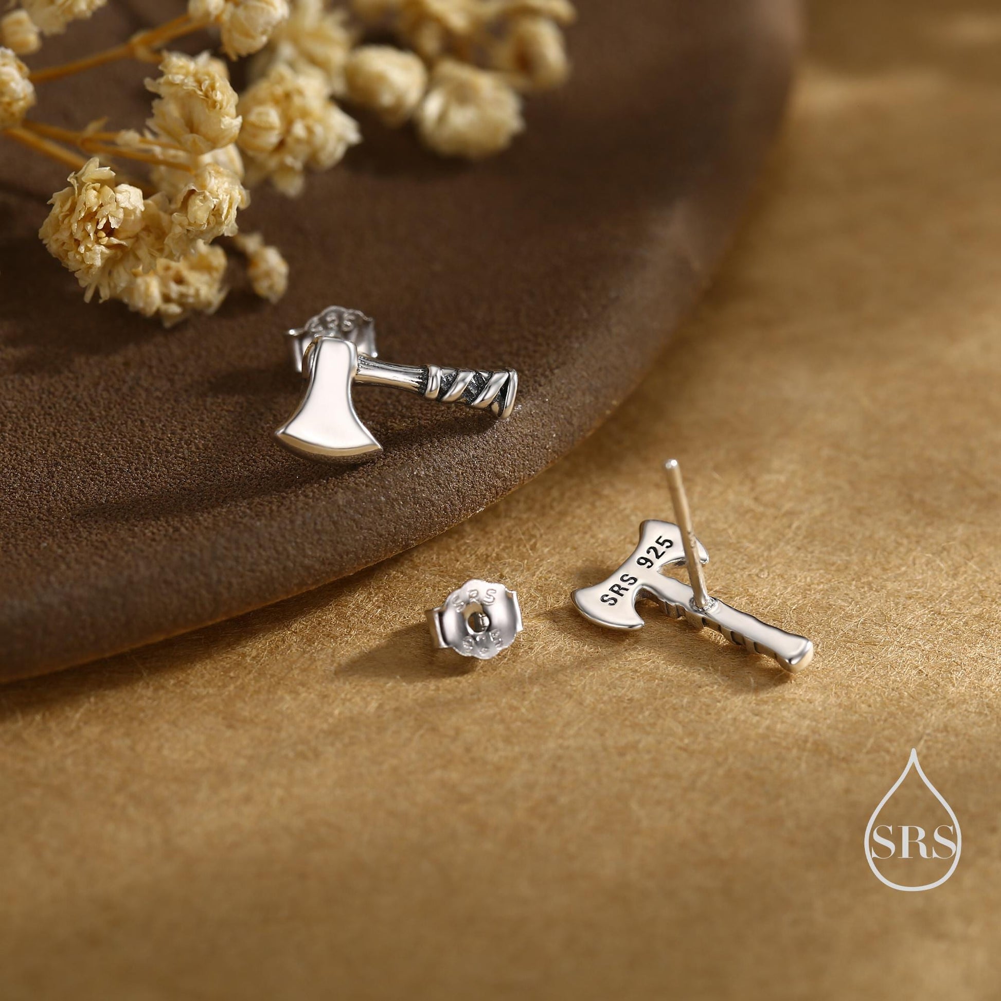 Sterling Silver Mismatched Viking Axe Stud Earrings, Silver or Gold or Rose Gold Finish, Viking Jewellery