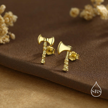 Sterling Silver Mismatched Viking Axe Stud Earrings, Silver or Gold or Rose Gold Finish, Viking Jewellery