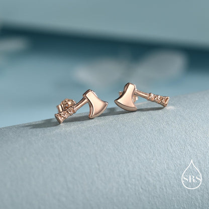 Sterling Silver Viking Axe Stud Earrings, Silver or Gold or Rose Gold Finish, Viking Jewellery