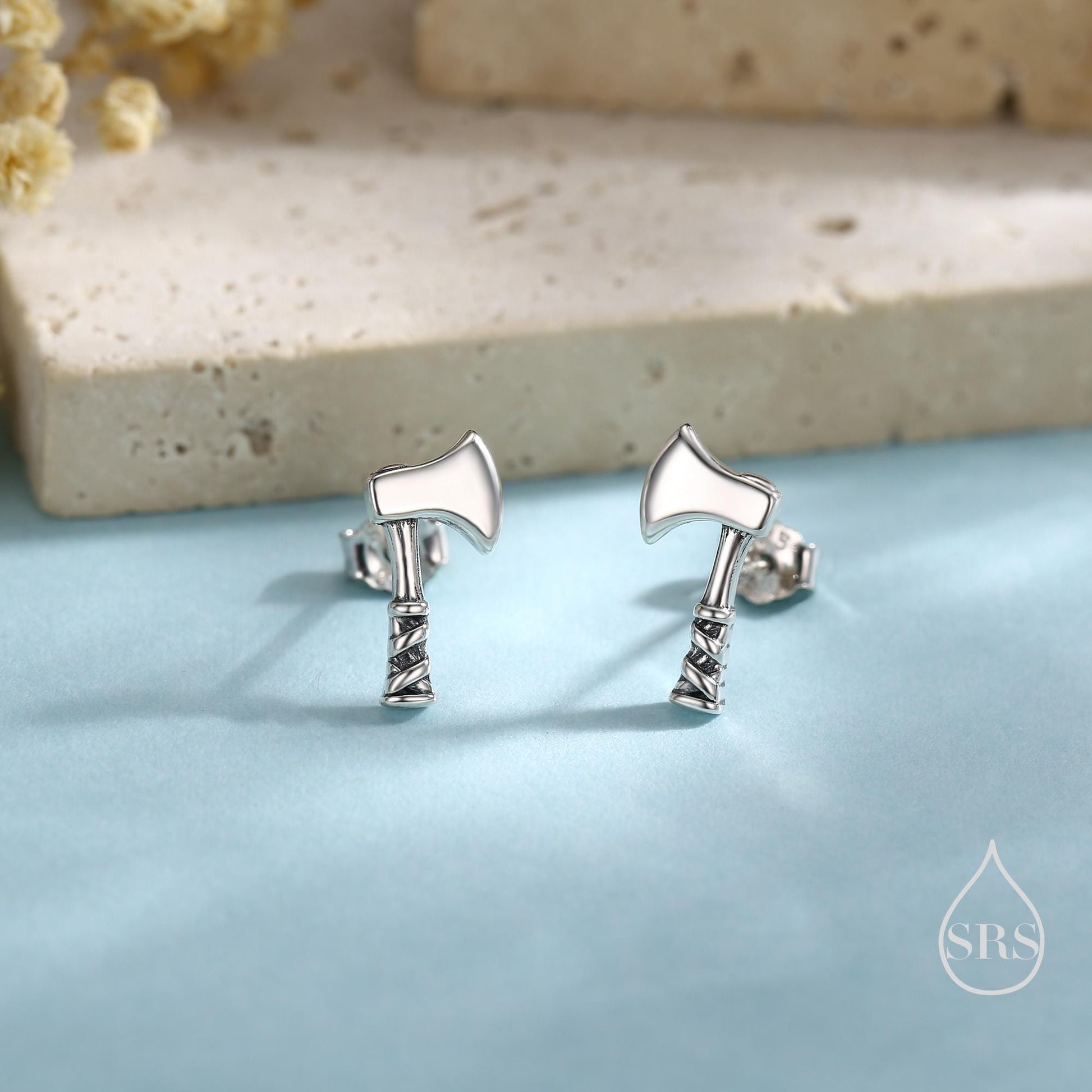 Sterling Silver Viking Axe Stud Earrings, Silver or Gold or Rose Gold Finish, Viking Jewellery