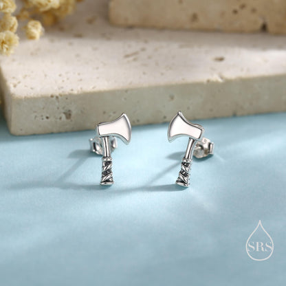 Sterling Silver Viking Axe Stud Earrings, Silver or Gold or Rose Gold Finish, Viking Jewellery