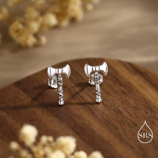 Sterling Silver Double-Headed Viking Axe Stud Earrings, Silver or Gold or Rose Gold Finish, Viking Jewellery