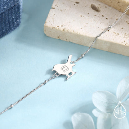 Delicate Robin Bird Bracelet in Sterling Silver with a Satellite Chain, Nature Inspired Bird Jewellery, Minimalist, Simple and Tiny