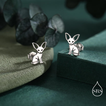 Sterling Silver Fennec Fox Stud Earrings, Silver or Gold or Rose Gold, Cute Fox Earrings, Cute and Quirky Earrings