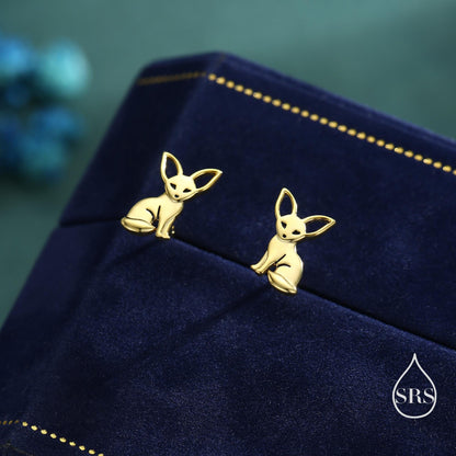 Sterling Silver Fennec Fox Stud Earrings, Silver or Gold or Rose Gold, Cute Fox Earrings, Cute and Quirky Earrings