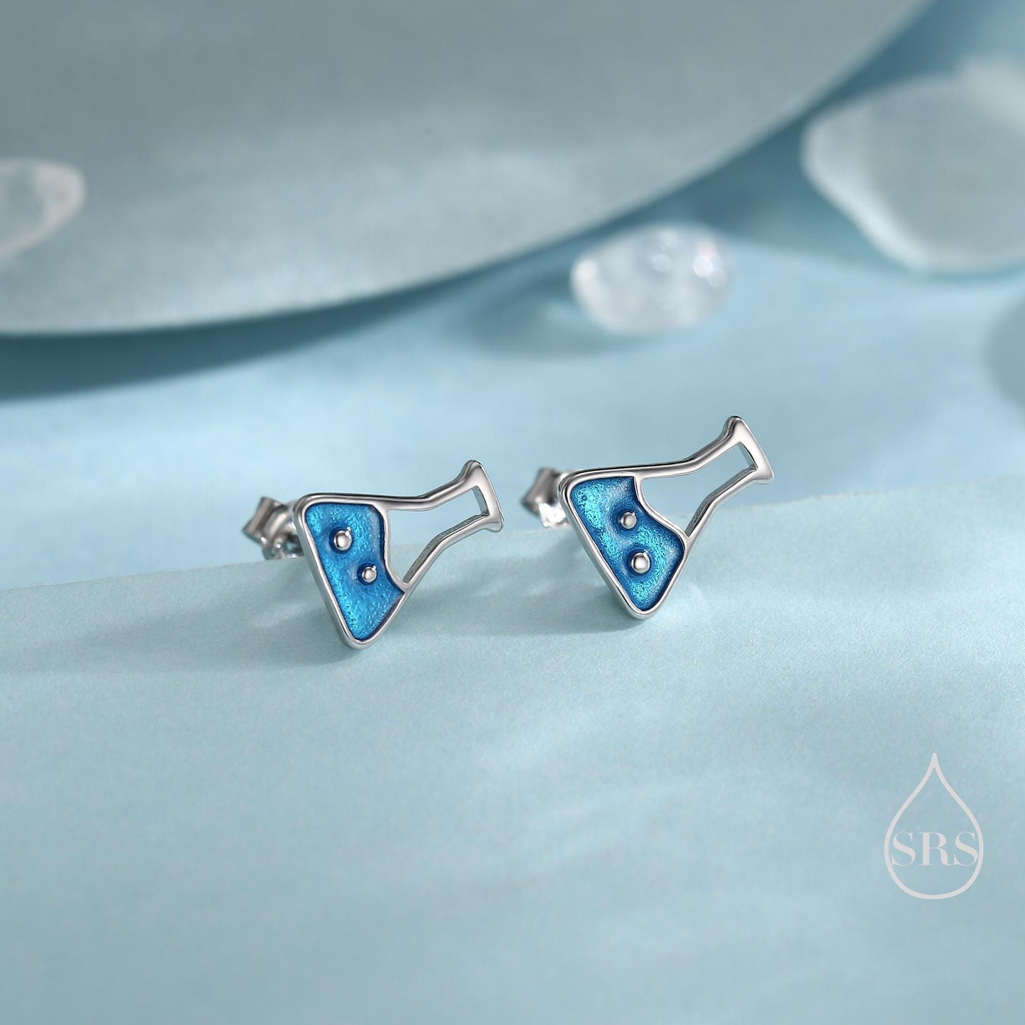 Sterling Silver Chemistry Flask Stud Earrings, Available in Silver, Gold or Rose Gold Finish, Cute Fun Quirky, Science Inspired