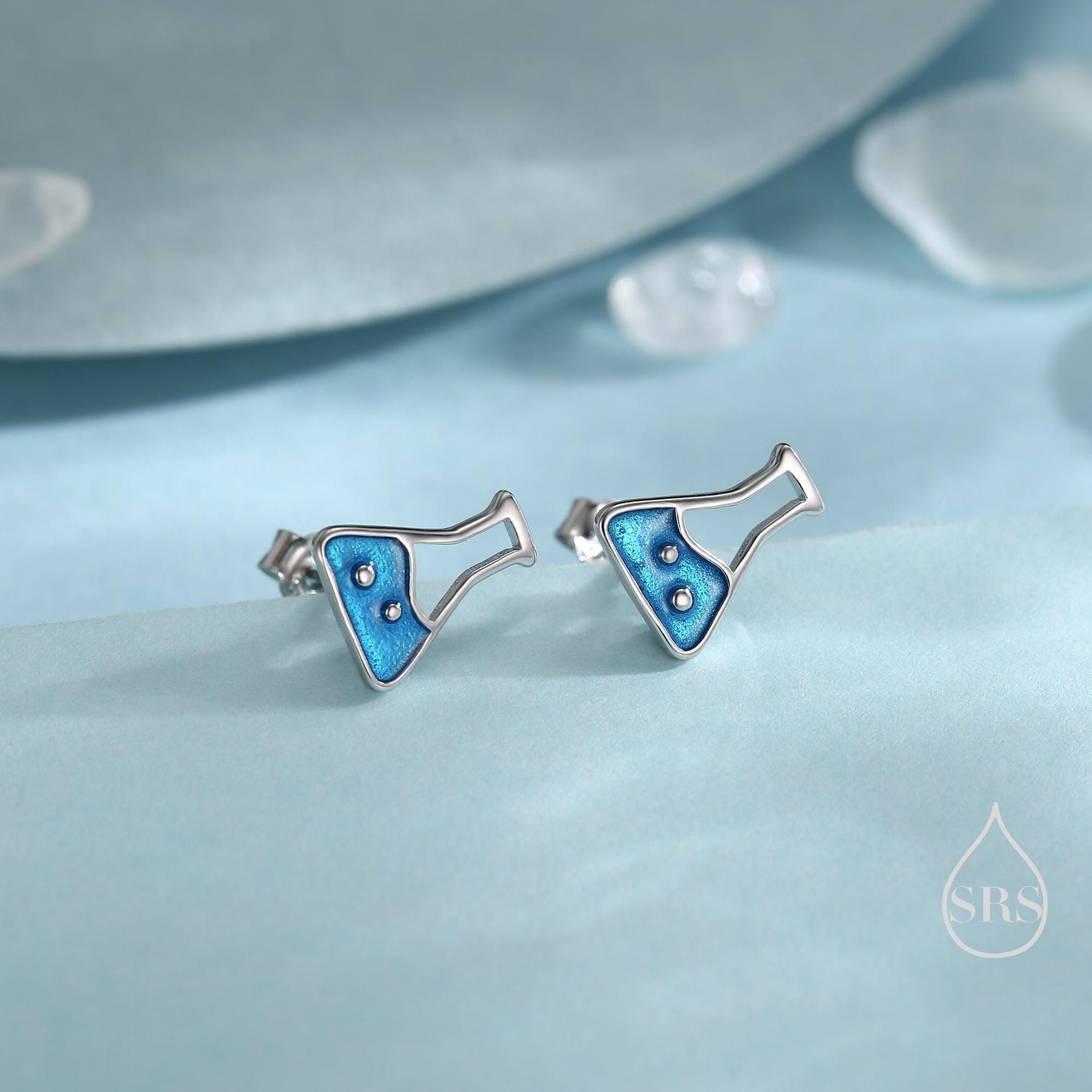 Sterling Silver Chemistry Flask Stud Earrings, Available in Silver, Gold or Rose Gold Finish, Cute Fun Quirky, Science Inspired