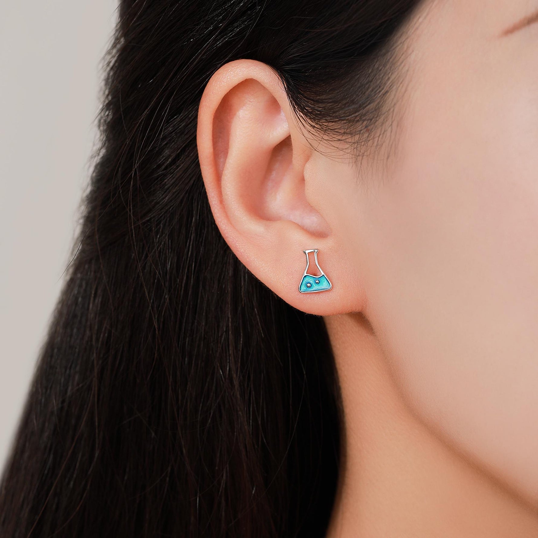 Sterling Silver Chemistry Flask Stud Earrings, Available in Silver, Gold or Rose Gold Finish, Cute Fun Quirky, Science Inspired