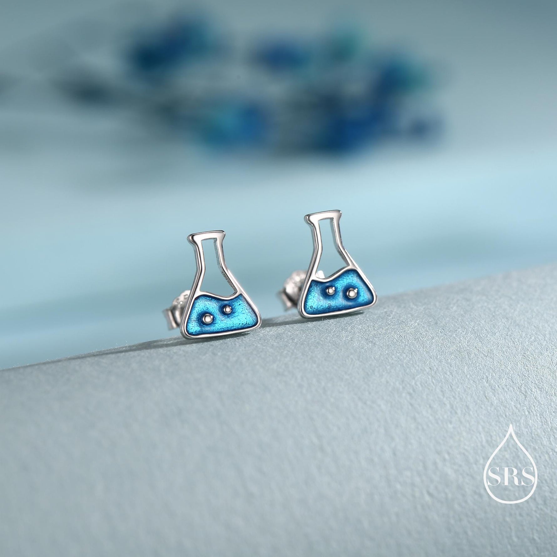 Sterling Silver Chemistry Flask Stud Earrings, Available in Silver, Gold or Rose Gold Finish, Cute Fun Quirky, Science Inspired