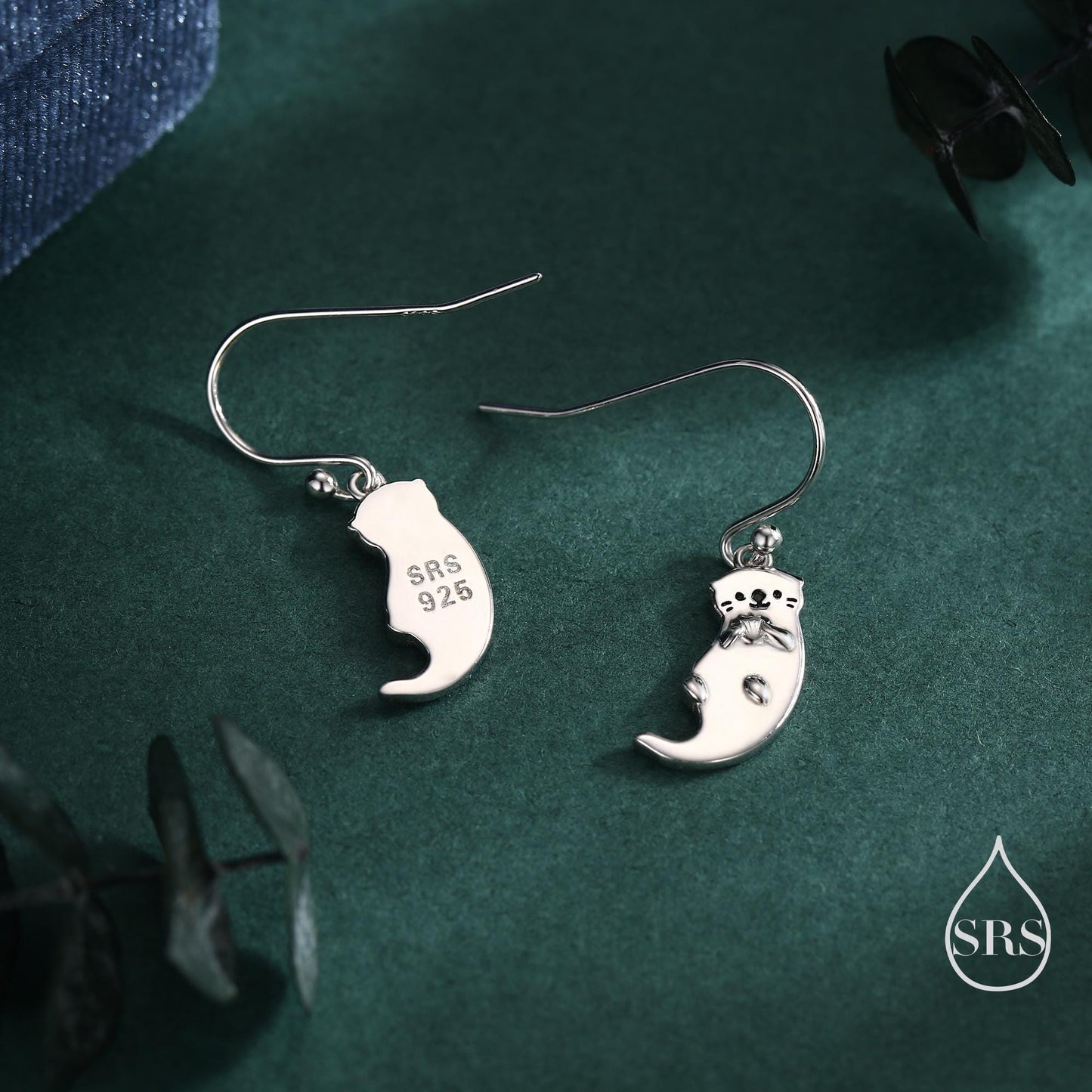 Sterling Silver Otter Drop Earrings, Silver or Gold or Rose Gold, Otter Hook Earrings, Dangle Earrings, Nature Inspired Animal Earrings
