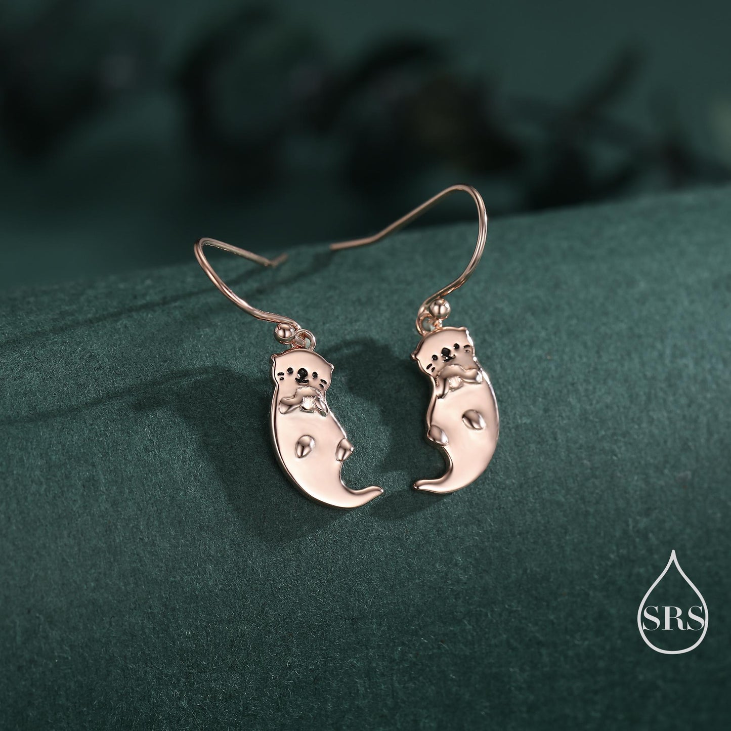 Sterling Silver Otter Drop Earrings, Silver or Gold or Rose Gold, Otter Hook Earrings, Dangle Earrings, Nature Inspired Animal Earrings