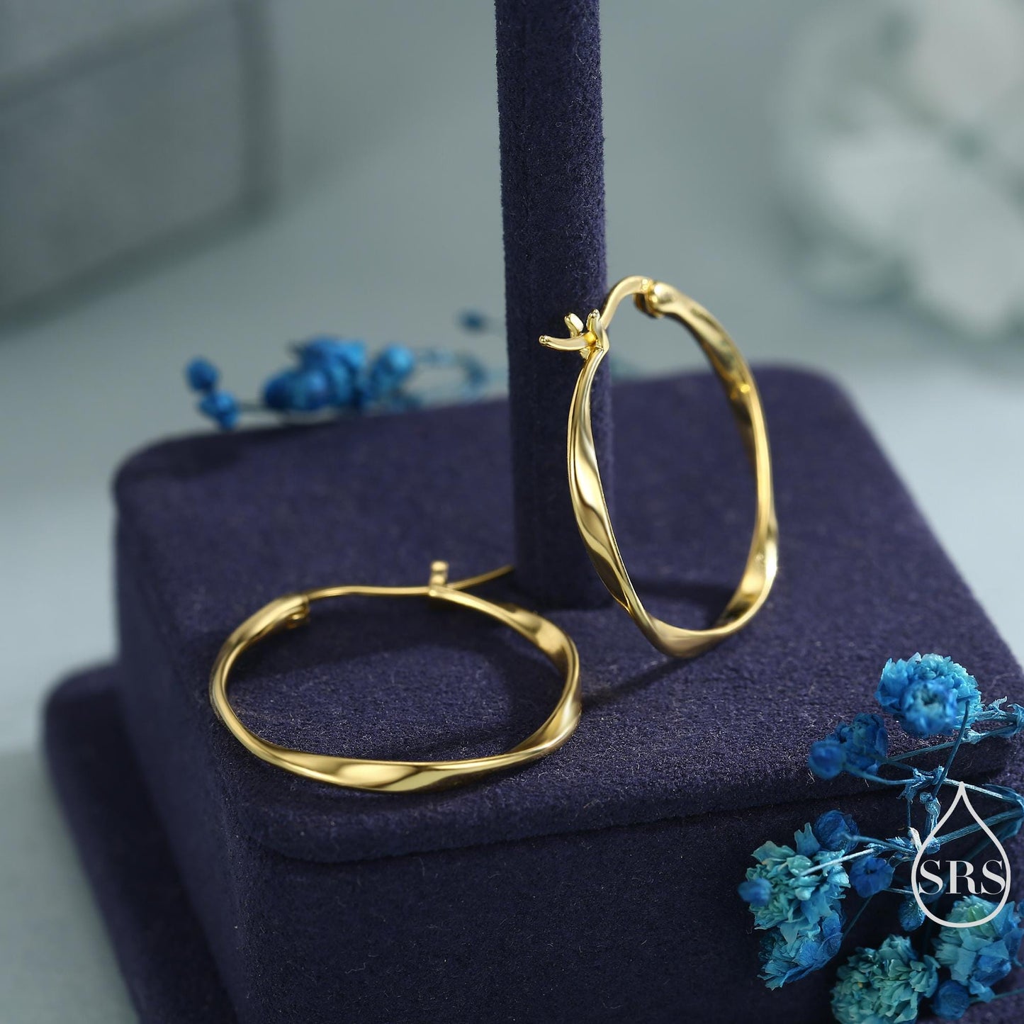 Large Mobius Hoop Earrings in Sterling Silver, Silver or Gold or Rose Gold, Large Twisted hoops, 20mm Hoops, Twist Hoops