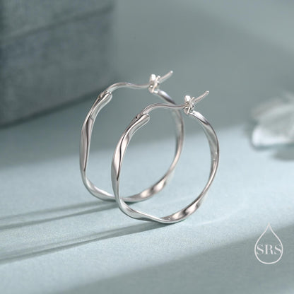 Large Mobius Hoop Earrings in Sterling Silver, Silver or Gold or Rose Gold, Large Twisted hoops, 20mm Hoops, Twist Hoops