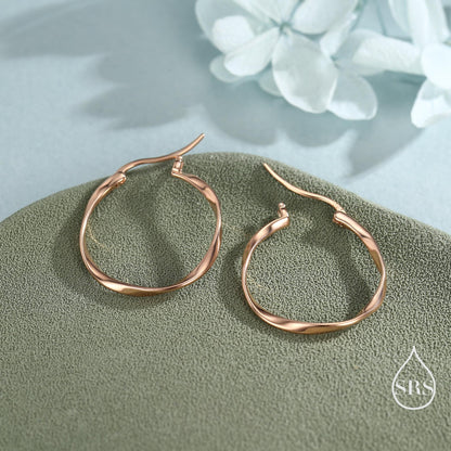 Large Mobius Hoop Earrings in Sterling Silver, Silver or Gold or Rose Gold, Large Twisted hoops, 20mm Hoops, Twist Hoops