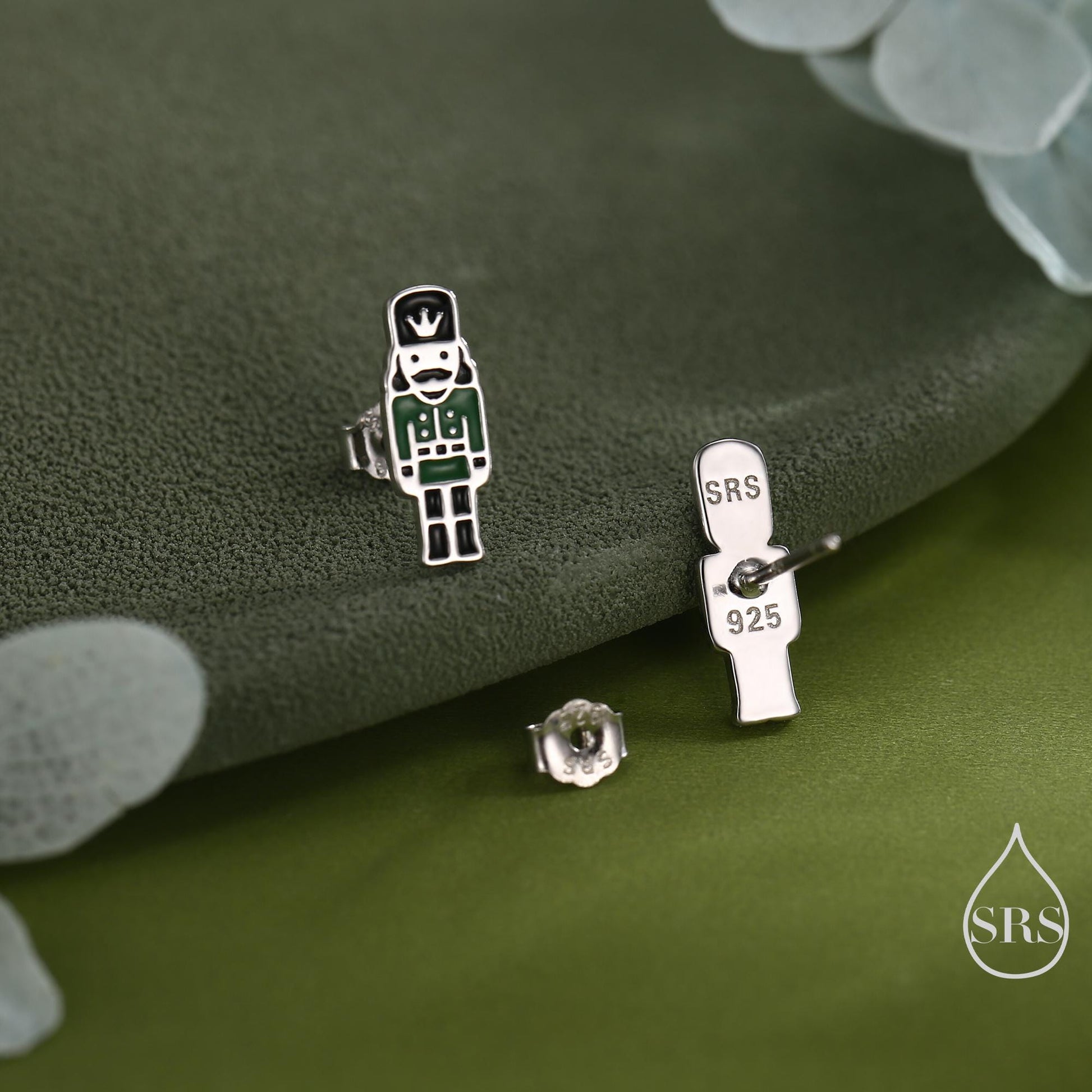 Sterling Silver Mismatched Nutcracker and British Guard Stud Earrings - Silver or Gold Finish - Enamel Nutcracker Earrings, London Earrings