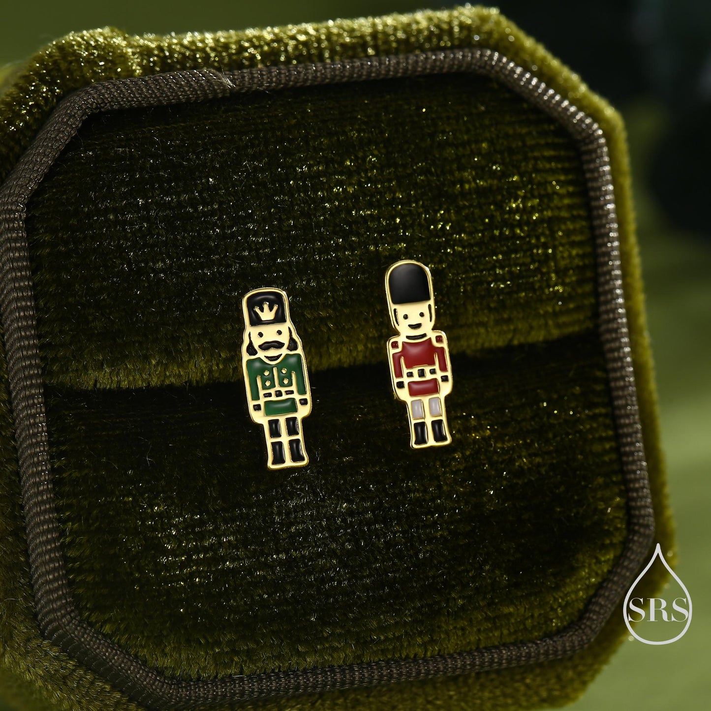 Sterling Silver Mismatched Nutcracker and British Guard Stud Earrings - Silver or Gold Finish - Enamel Nutcracker Earrings, London Earrings