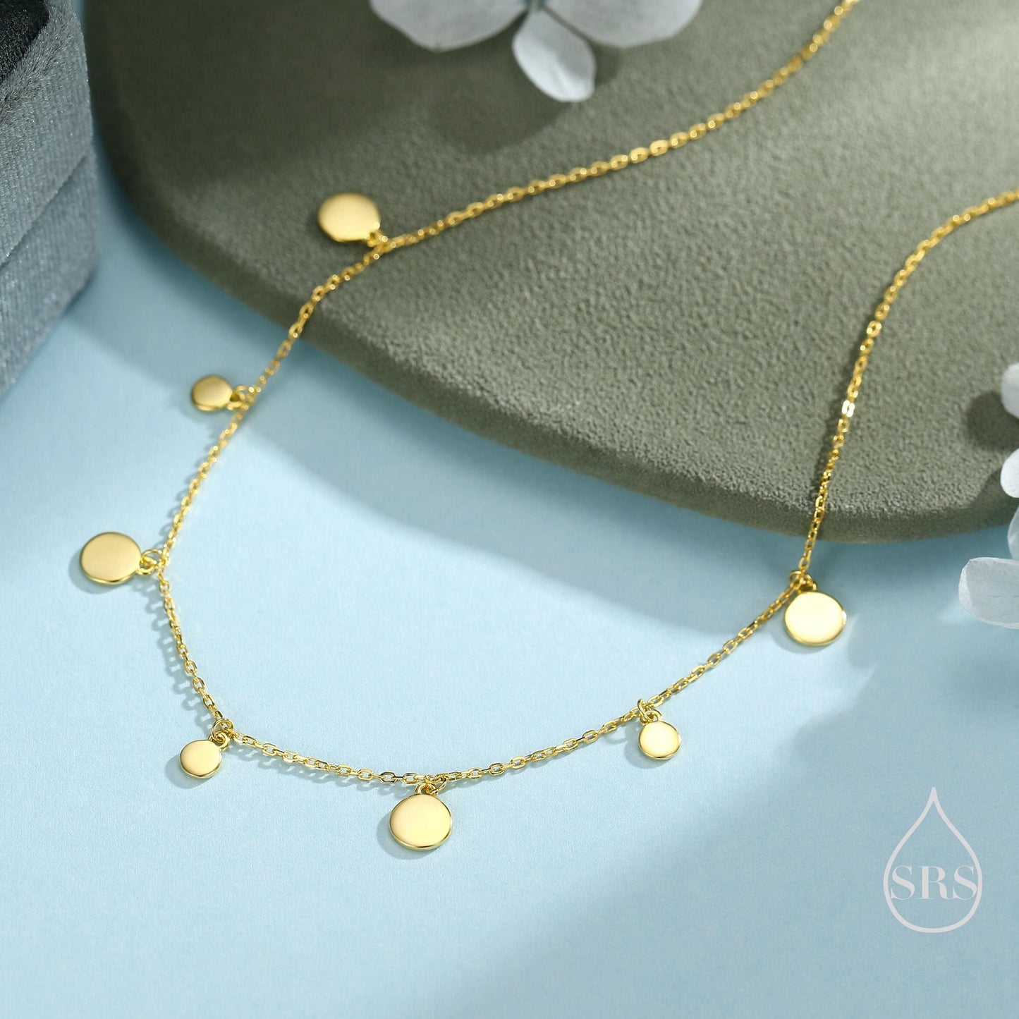 Dainty Disk Choker Necklace in Sterling Silver, Silver Disk Choker Necklace, Silver or Gold