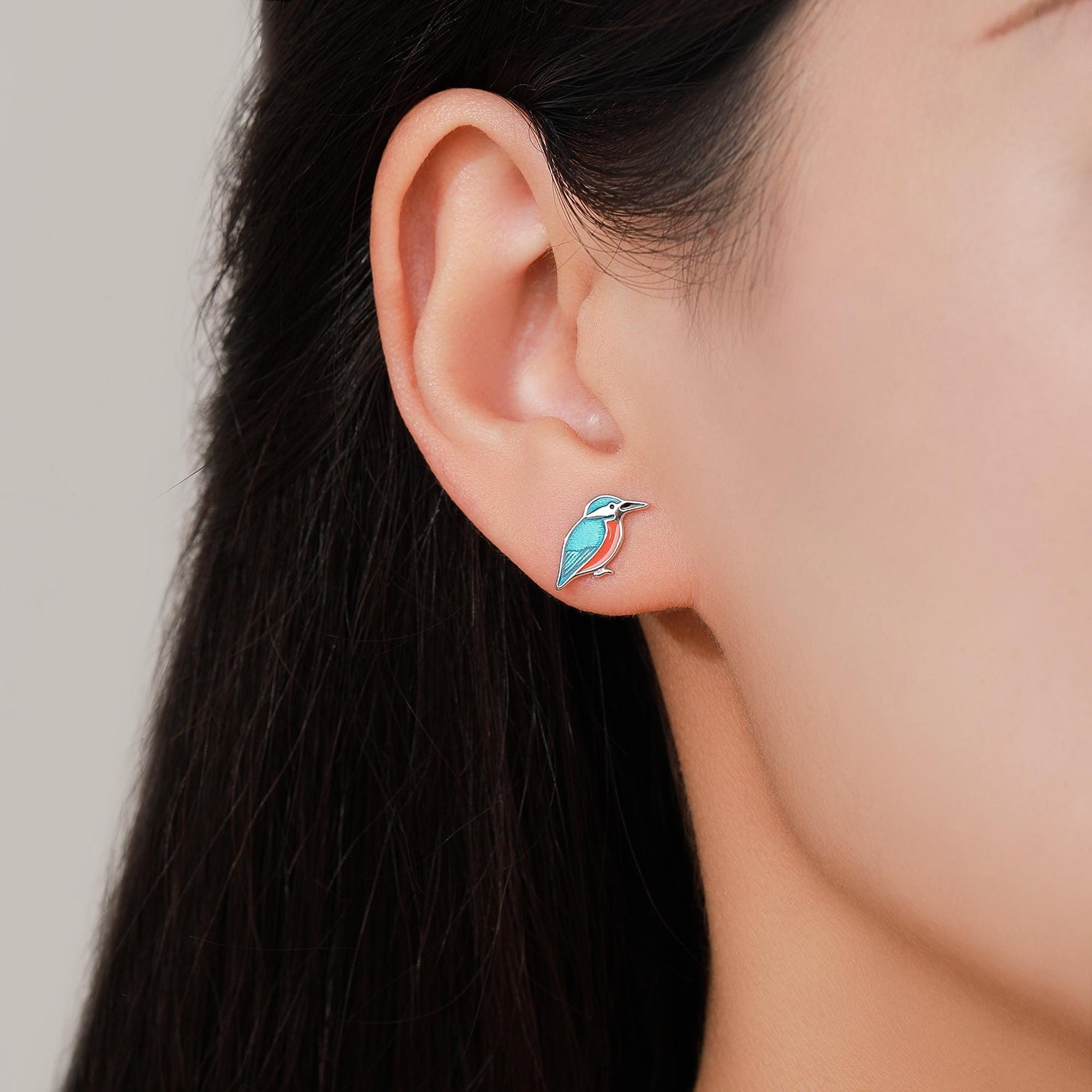 Sterling Silver Kingfisher Stud Earrings, Nature Inspired Bird Earrings,