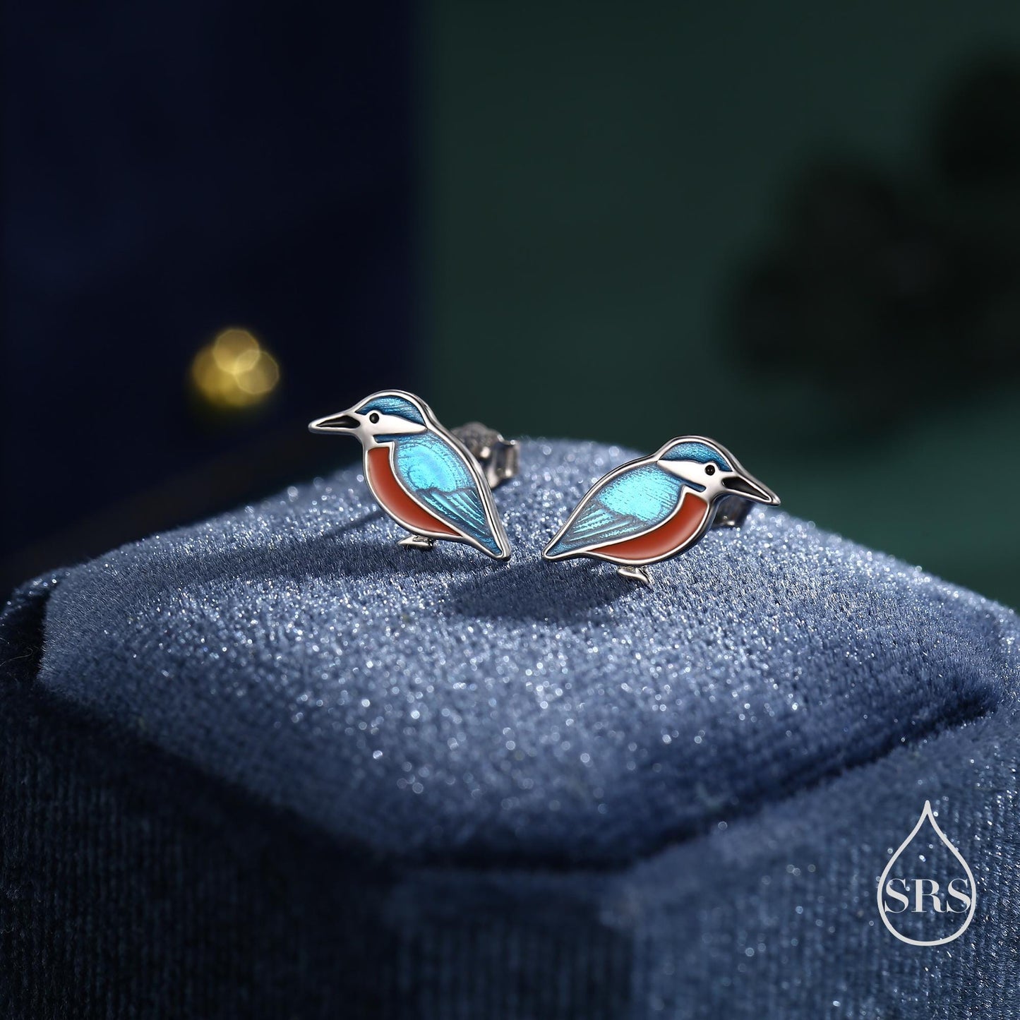Sterling Silver Kingfisher Stud Earrings, Nature Inspired Bird Earrings,