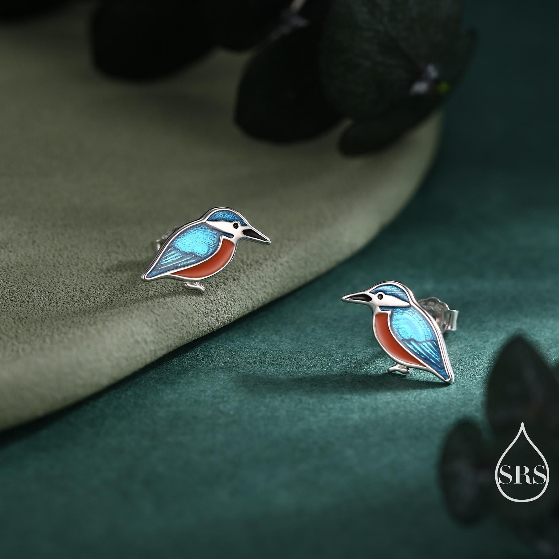 Sterling Silver Kingfisher Stud Earrings, Nature Inspired Bird Earrings,