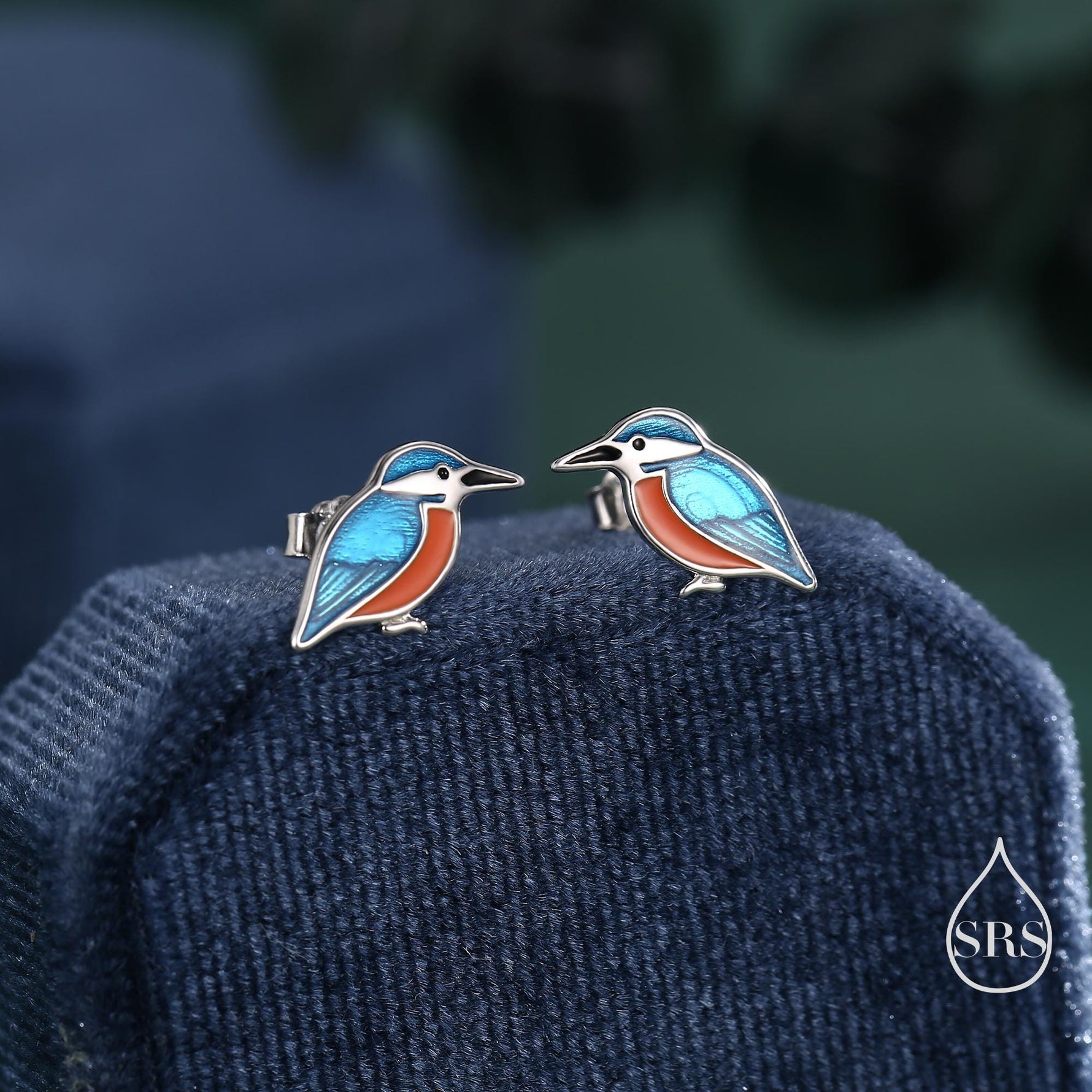 Sterling Silver Kingfisher Stud Earrings, Nature Inspired Bird Earrings,