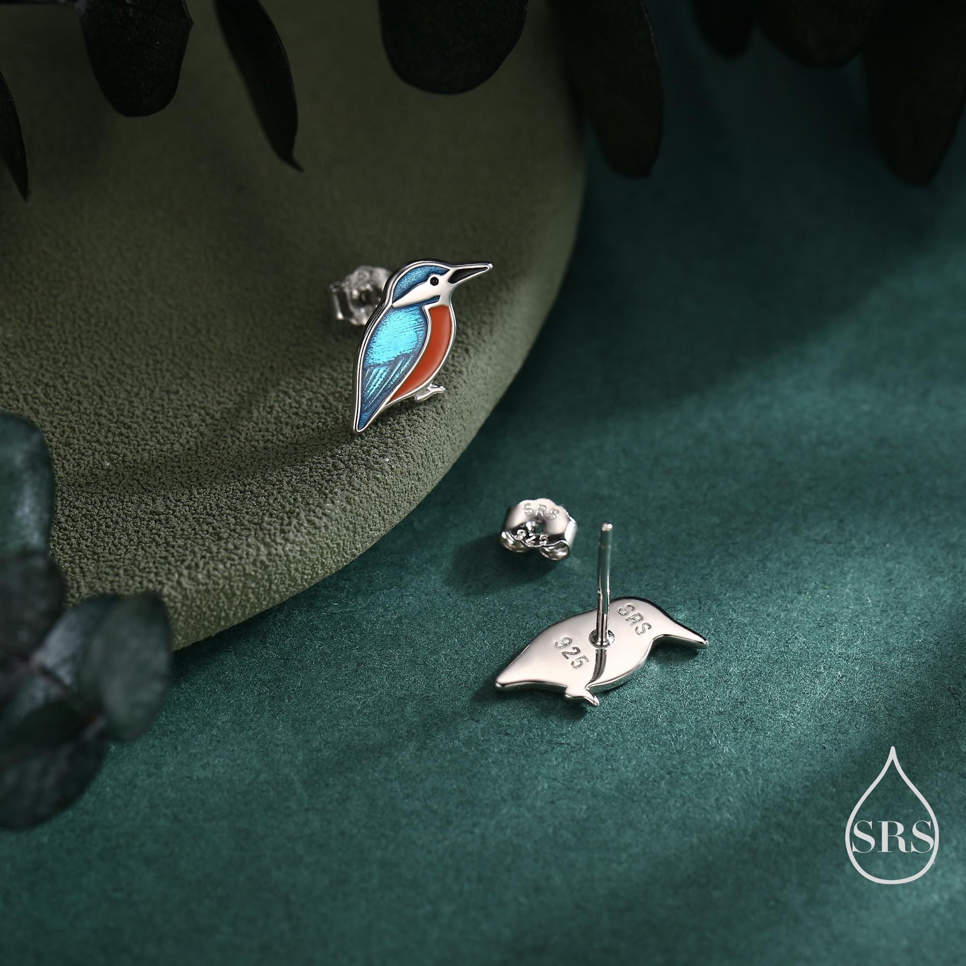 Sterling Silver Kingfisher Stud Earrings, Nature Inspired Bird Earrings,