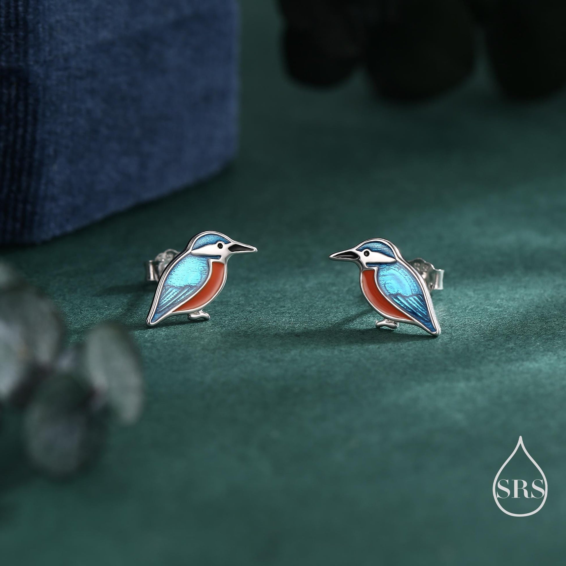 Sterling Silver Kingfisher Stud Earrings, Nature Inspired Bird Earrings,