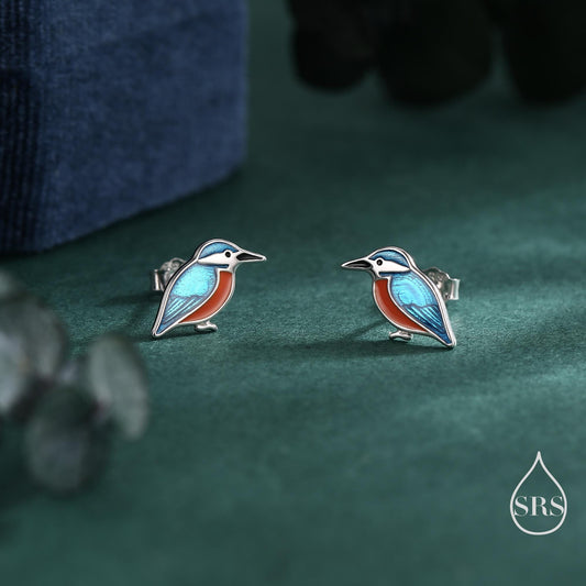 Sterling Silver Kingfisher Stud Earrings, Nature Inspired Bird Earrings,