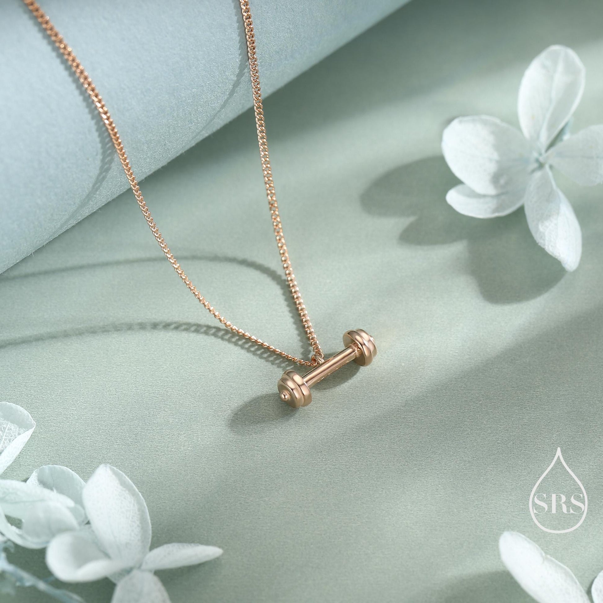 Delicate Dumbbell Pendant Necklace in Sterling Silver, Available in Silver, Gold or Rose Gold Finish, Tiny Dumbbell Weight Necklace