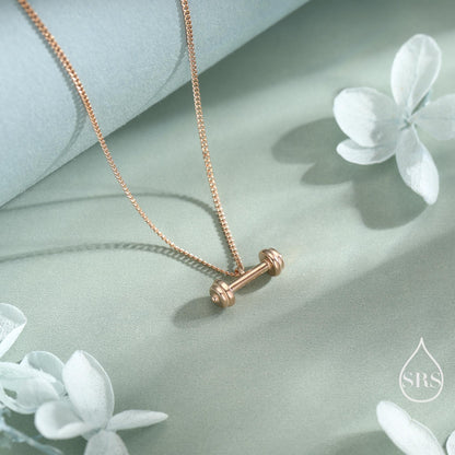 Delicate Dumbbell Pendant Necklace in Sterling Silver, Available in Silver, Gold or Rose Gold Finish, Tiny Dumbbell Weight Necklace